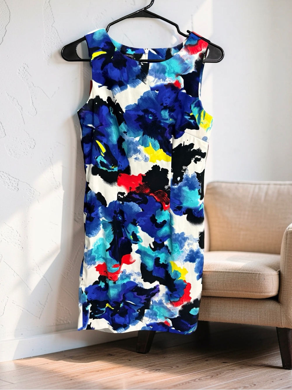 Mario Serrani Multicolor Floral Shift Dress in Blue & White